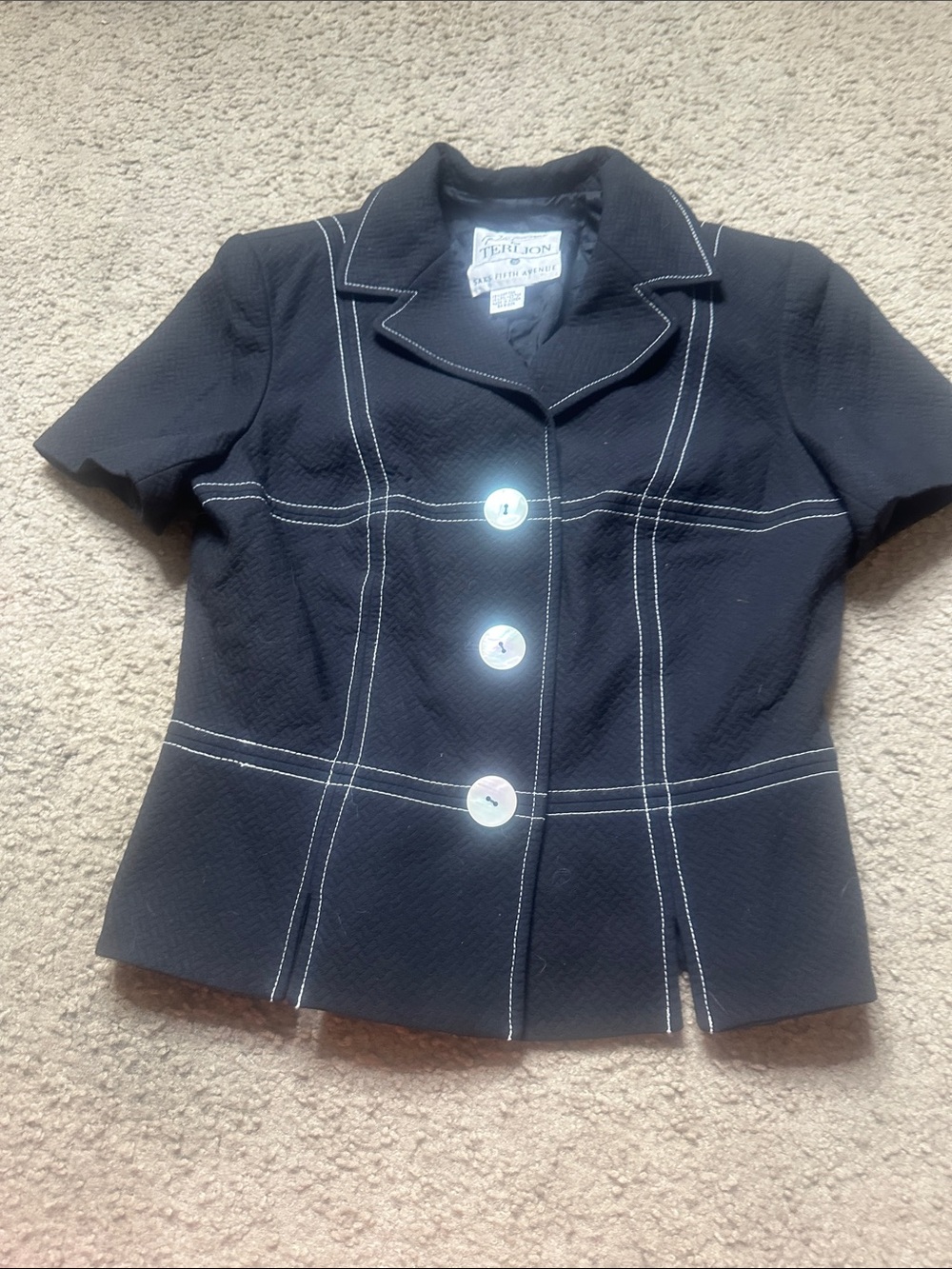 RiCKIE FREEMAN for TERI JON Black Short-Sleeve MID- Blazer SAKS FIFTH AVENUE